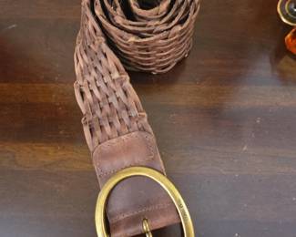 Calvin Klein Woven Leather Belt with Large Brass Buckle