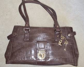 Liz Claiborne Accessories Brown CrocEmbossed Satchel Handbag with Lock and Key Charm