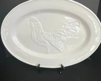 White Ceramic Embossed Rooster Platter