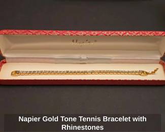 Napier Gold Tone Tennis Bracelet with Rhinestones