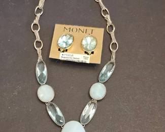 Monet Aquamarine Necklace and Earrings Set