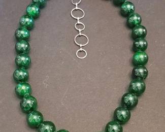 Green Jade Beaded Necklace with Toggle Clasp