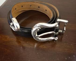 Coldwater Creek Black Embossed Leather Belt with SilverTone Buckle