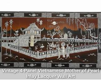 Vintage Panel Vietnamese Mother of Pearl Inlay Lacquer Wall Art