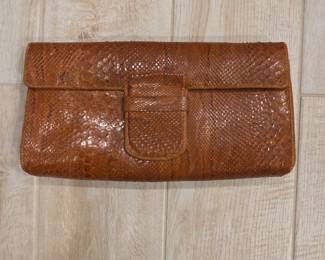 Vintage Brown Python Skin Clutch Handbag