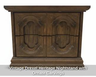Vintage Drexel Heritage Nightstand with Ornate Carvings