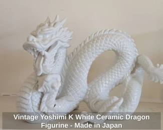Vintage Yoshimi K White Ceramic Dragon Figurine  Made in Japan