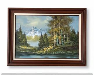 Vintage Landscape Oil Painting  Mountain Lake Scene by B. Chipton