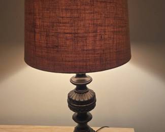 Dark Bronze Traditional Table Lamp with Burlap Shade  Stiffel Style