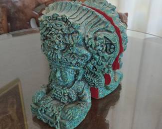 Mayan Warrior Bookends with Jadelike Finish