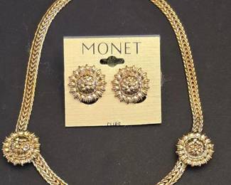 Monet Gold Tone Sunflower Necklace and Earring Set