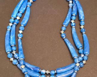 ThreeStrand Blue Swirl Art Glass Necklace