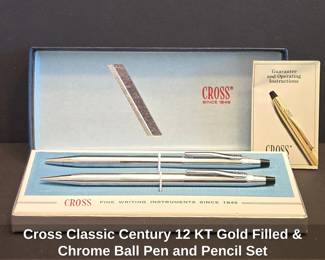 Cross Classic Century KT Gold Filled  Chrome Ball Pen and Pencil Set