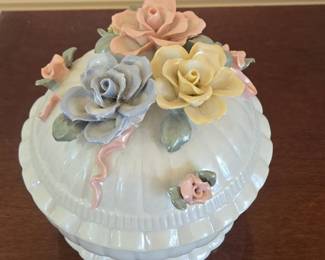 Vintage Capodimonte Style Porcelain Rose Trinket Box