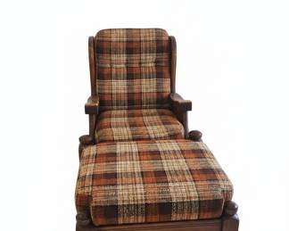 Vintage Plaid Upholstered Armchair with Ottoman