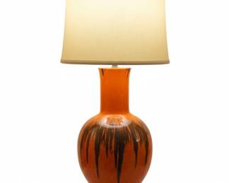 MidCentury Modern Orange Drip Glaze Ceramic Table Lamp