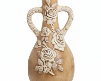 Large Ceramic Vase with Rose Relief  Made in Mexico
