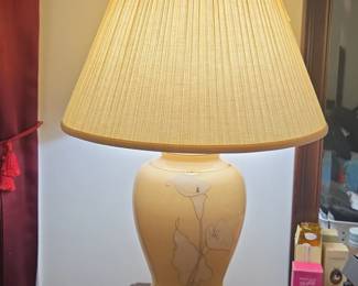 Vintage Cream Ceramic Table Lamp with Calla Lily Motif  ORE International