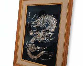 Framed Mother of Pearl Inlay Dragon Art