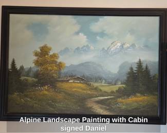 Alpine Landscape Painting with Cabin signed Daniel second image