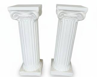 Pair of White Plaster Corinthian Pedestals