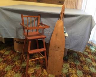 High chair and ironing board from the 50s