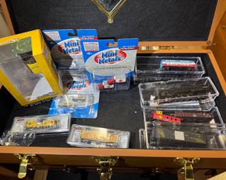 trains inside wood tool box