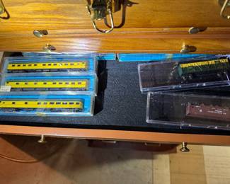 trains inside wood tool box