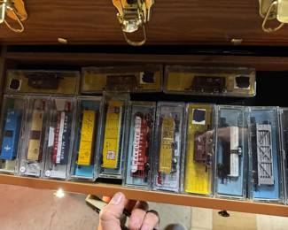 trains inside wood tool box