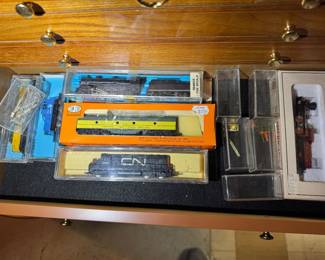 trains inside wood tool box