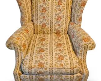 Vintage Queen Anne Style Floral Wingback Chair
