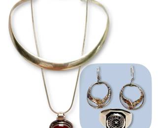 2 Sterling Necklaces, Sterling Earrings, And Sterling Ring