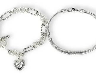 Two David Yurman Diamond Sterling Silver Bracelets 38.47g Total