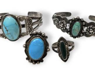 Malachite Turquoise Sterling Silver Bracelets Rings 52.96g