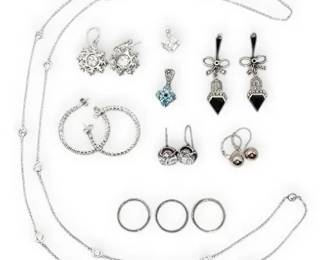 Sterling Silver Cubic Zirconium Earrings, Necklace Rings