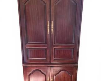 Cherry Finish Entertainment Center Bar Cabinet With Retractable Doors