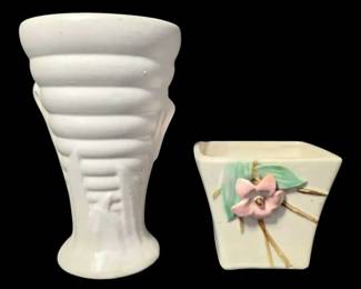 Brush Pottery Ribbed Vase McCoy Blossom Time Floral Planter