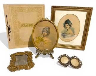 Vintage Pictures, Scrap Book, Two Brass Frames With A Brass Stand