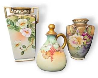 Nippon Moriage Vases Handpainted Decanter From Austria