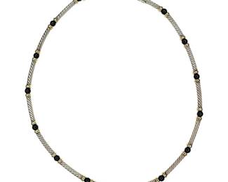David Yurman Sterling Silver 14k Gold Necklace with Back Onyx w COA