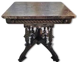 Antique Eastlake Style Side Table With Marble Top