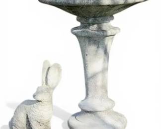 Cement Bird Bath And Bunny