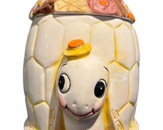 Vintage White Turtle Cookie Jar W Bow