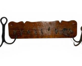 Primitive Wooden Wall Hanging Rack Hand Forged Hooks