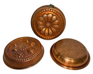Three Copper Molds With Fruit Floral Patterns