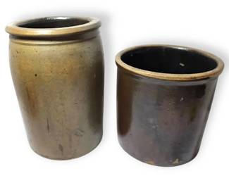 2 Primitive Stoneware Crocks