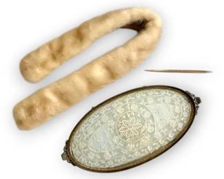 Mink Stole, Trinket Tray And Brass Pen