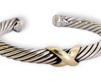 David Yurman Sterling Silver 14k Gold X Classic Cable Station Bracelet
