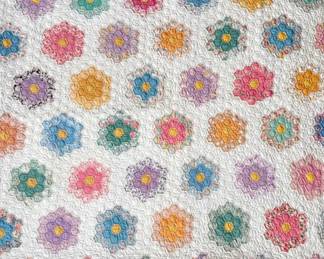 Handmade Grandmothers Flower Garden Quilt 75 X 90