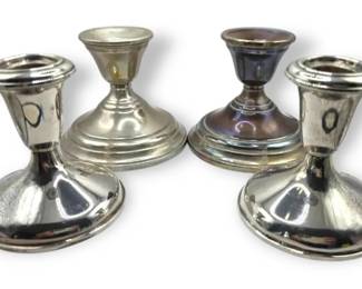 2 Pairs Of Weighted Sterling Silver 3.5 Candlesticks 1,170g Total